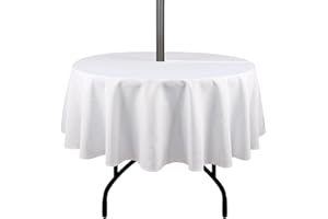 youngseahome Outdoor Tablecloth Wrinkle-Free Stain Resistant Waterproof Polyester Fabric Table Cover with Zipper Umbrella Hole for Picnic/Party/Dinner/Patio Garden(70inch Round,Zippered,White)