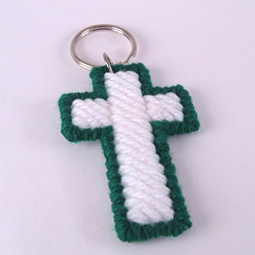 Christian Cross Key Ring Set Green White