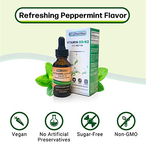 Vitamin D3 + K2 (MK7) Liquid Drops with MCT Oil, Peppermint Flavor