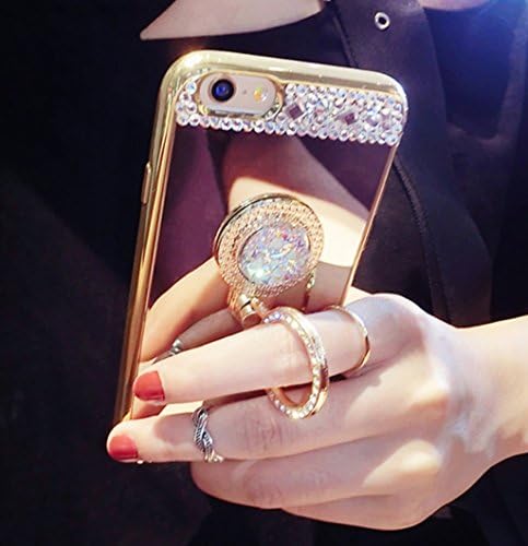 Galaxy Note4 Case,Galaxy Note4 Diamond Mirror Case With Ring Kickstand,Goodaa Luxury Bling Shiny Crystal Rhinestone Ring Holder Kickstand Cover Electroplating Mirror Soft Case For Galaxy Note4(Gold)