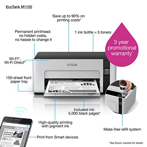 ایگرد | قیمت و خرید Epson EcoTank M1120 - Single-Function Compact Printer  with Epson's Integrated Ink Tank System, for Cost-Effective, Quality Mono  Printing