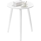 Apicizon Small Round Side Tables End Table Bedroom, White Nightstand Bedside Table for Living Room, Coffee Table with White Wood Legs, 16.5 x 20.5 Inches