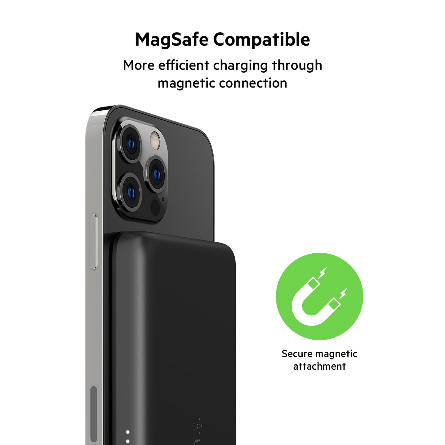 Belkin Portable Charger, MagSafe Charger Wireless Power Bank - 7.5W Wireless Charger - Portable Magnetic Battery Pack for iPhone 16, 15, 14, 13, Plus, Pro, Max, AirPods, Google Pixel 10, etc. - Black