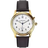 LAKXIUL Spanish Talking Watch for Blind,Visually impaired or Elderly,Gold case, Black Leather Strap, Men's Size