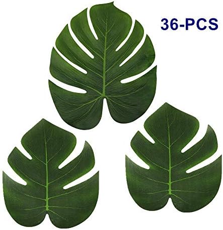Tropical Imitation Green Plant Paper Leaves Palm,Set of 36 - Artificial Silk Fabric Monstera Decoration Leaf,Hawaiian Luau/Jungle/Beach/Prom/Events/Weddings Theme Party Supplies Table Decor Access