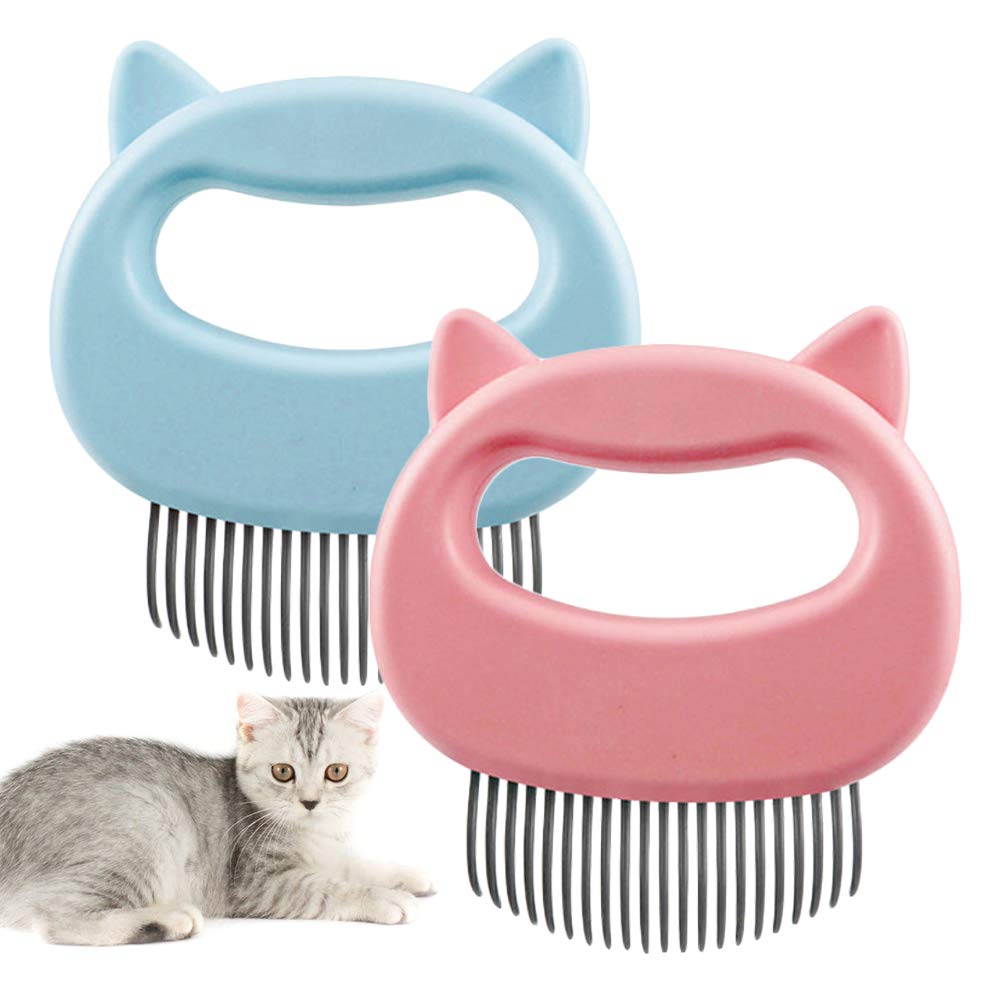 N/D Mokinga Cat Comb, Metal Comb, 2PCS ABS Professional Grooming Comb for Cats and Dogs, Pet Combs for Removing Floating Hair, Removing Lumps and Loose Fur Dirt (Color: Blue, Pink)