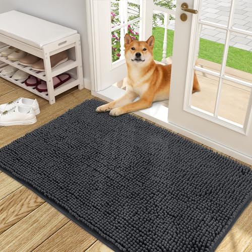 Photo 1 of OLANLY Dog Door Mat for Muddy Paws 48x30, Absorbs Moisture and Dirt, Absorbent Non-Slip Washable Doormat, Quick Dry Chenille Mud Mat for Dogs, Entry Indoor Entryway Carpet for Inside Floor, Dark Grey