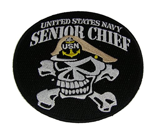 UNITED STATES NAVY SENIOR CHIEF SKULL and CROSSBONES ROUND PATCH - Color - Veteran Owned Business