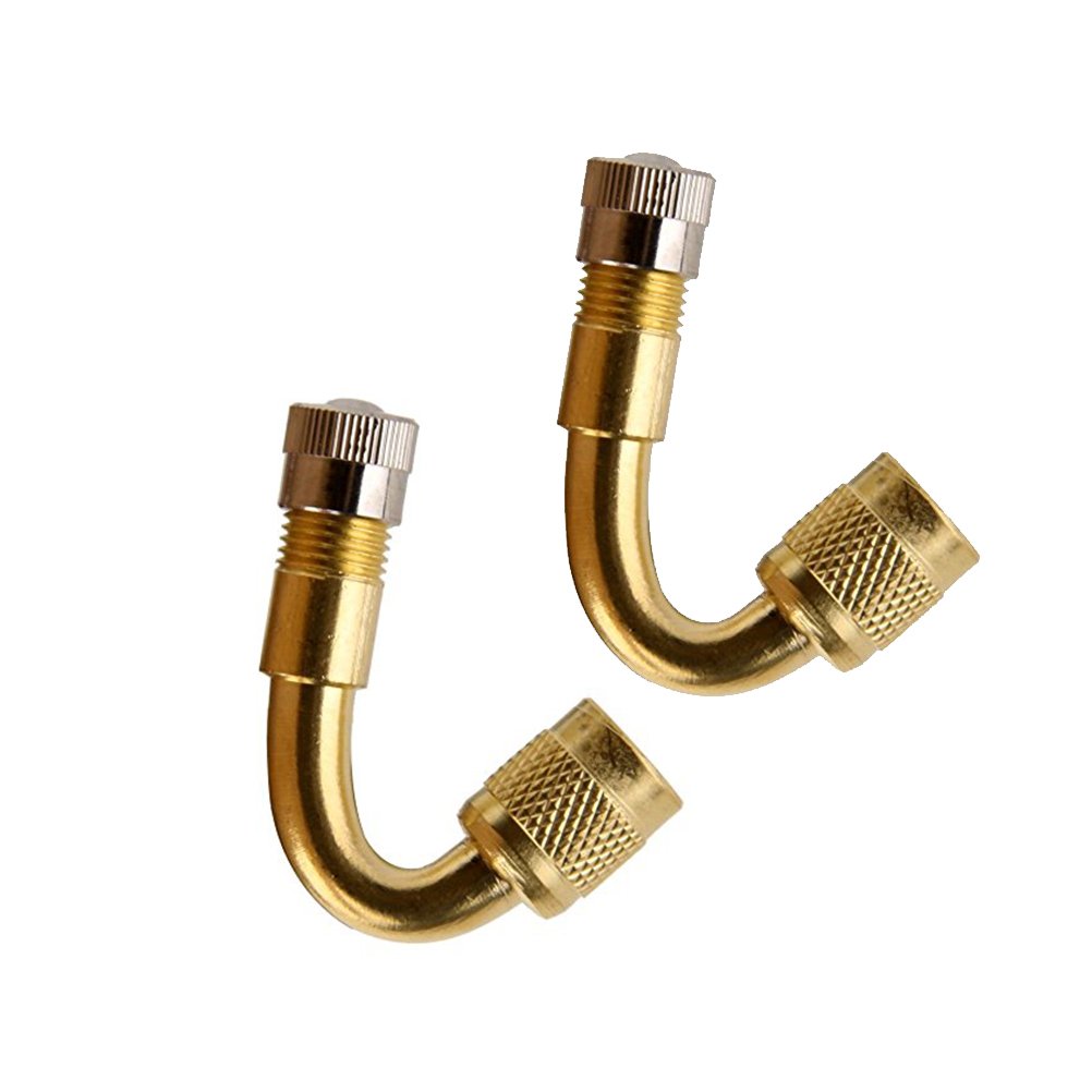 2Pcs Schrader Valve Stem Extension Adapter 45 Degree Angled Car Motorcycle Scooter Bike (Yellow)