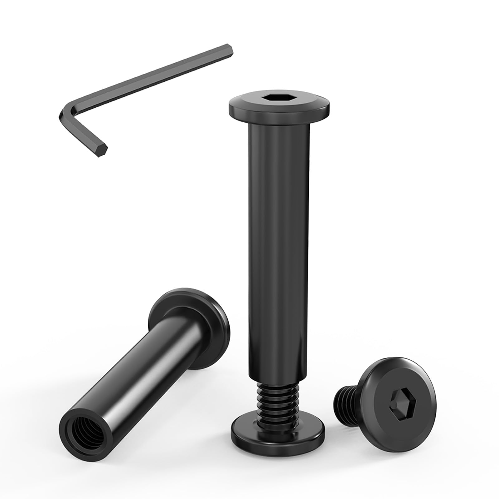 20pc Furniture Connecting Screws, M6x35 Furniture Screws, Cabinet Connectors Furniture Screws Bolts, Stainless Steel A2 V2A, Black Oxide, Cabinet Connector with Allen Keys