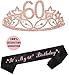 MEANT2TOBE 60th Birthday Sash and Tiara for Women - Fabulous Glitter Sash + Stars Rhinestone Pink Premium Metal Tiara for Her, 60th Birthday Gifts for 60 Party