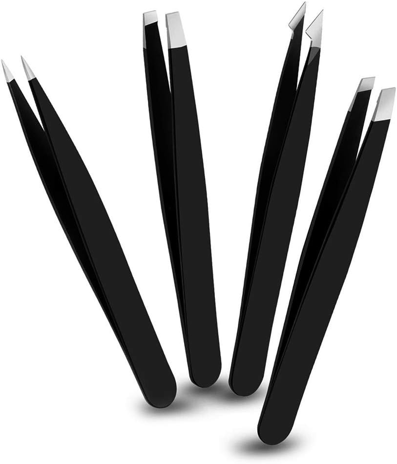 AugenbrauenPinzettenSet, 4 Stück, Edelstahl Pinzetten für Augenbrauen Zupfen, eingewachsene