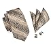 Hi-Tie Men Champagne Gold Black Paisley and Floral Tie Handkerchief Necktie with Cufflinks and Pocket Square Tie Set