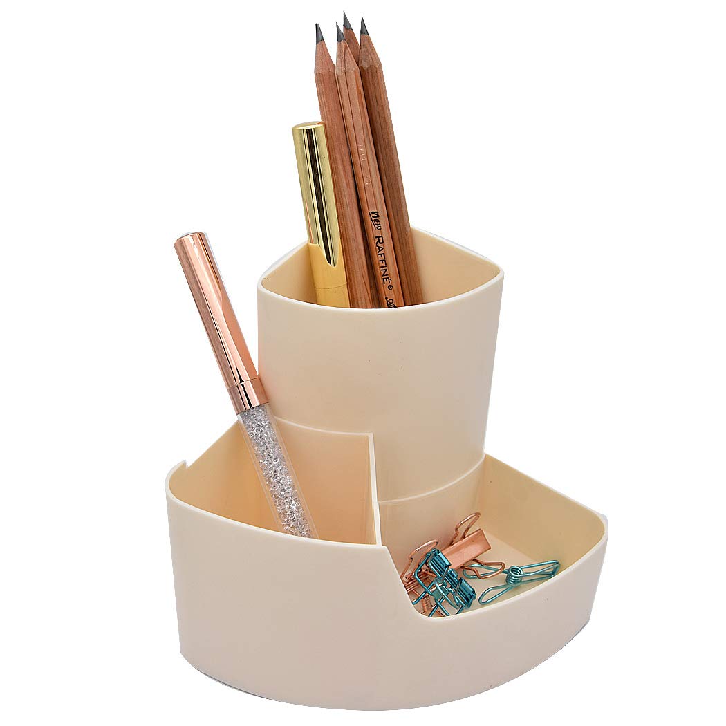 SIPLIV Plastic Pencil Holder Pen Containers, Multifunctional 3 Compartments Storage Box Makeup Brush Holder Pen Cup Desk Organizer Office Supplies Organizer, White