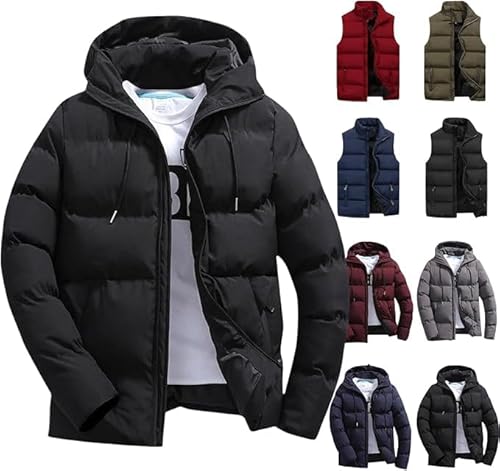 heated clothing,jackets for men uk,Winter Jackets for Men UK Puffer Jacket Mens Coat hoody Zip upCotton Padded Packable Jacket Puffy Top Blouse,Black,M