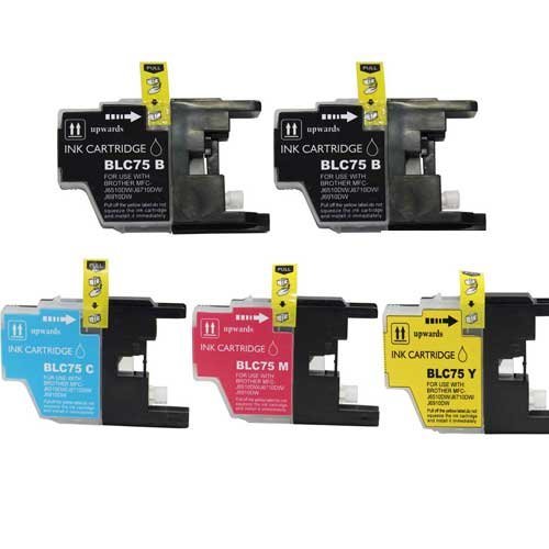 Brother New Compatible LC 75XL 5 Pack (2xBK,1xC,1xY,1xM) Ink Cartridges Use for MFC-J6510DW,MFC-J6710DW,WFC-J6910DW