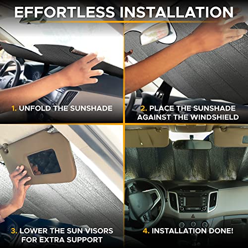 EcoNour Accordion Sun Shade Car Windshield (Gray), Foldable Front