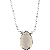 Pear Shaped Teardrop Crystal Necklace, Pendant Necklace, Natural Gemstone Drop Necklace, Layering, Everyday Wear, Adjustable Length 16 + 2 inch (Smoky Quartz)