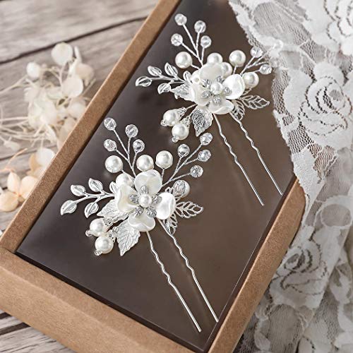 Barogirl Wedding Hair Pins Silver Floral Hair Pin Clip Leaf Wedding Hair Accessories for Brides and Bridesmaids (Set of 2)