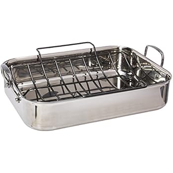 Anolon 30834 Triply Clad Stainless Steel Roaster / Roasting Pan with Rack - 17 Inch x 12.5 Inch, Silver