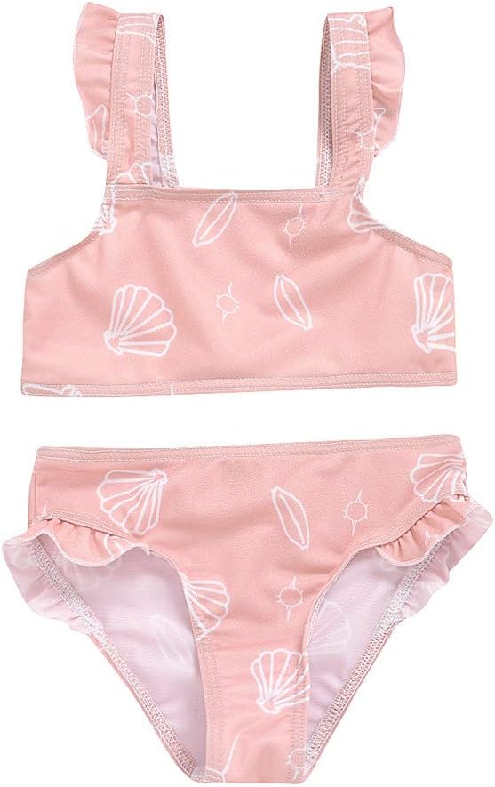 Swimming Costume 2 Piece with Shorts for Girls 1-6 Years Old Swimsuit Sleeveless Sling Cartoon Frill Ruffle for Summer Holiday Beach Wear