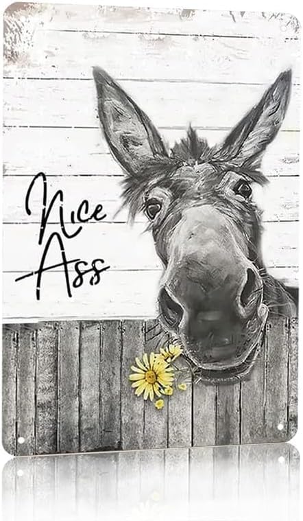 Funny Donkey Sunflower Nice Ass Vintage Metal Tin Sign Retro Wall Decor for Home Bathroom Restroom Washroom Toilet Decor 12x16 Inch