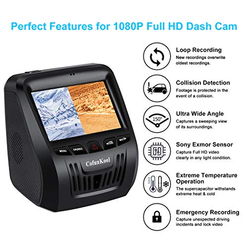 CofunKool Dash Cam 1080P FHD Starlight Night Vision Car Driving Recorder Dashboard Camera with 3" LCD Screen 150Â° Wide Angle G-Sensor Loop Recording Motion Detection