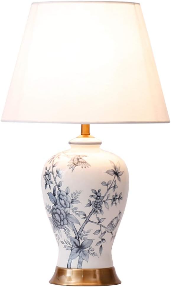 Desk Lamps Ceramic Table Lamp, Blue And White Porcelain Pattern Smooth Cafe Office Bar Reading Lamp Modern Simple Table Lamp (Size : 33 * 53cm)