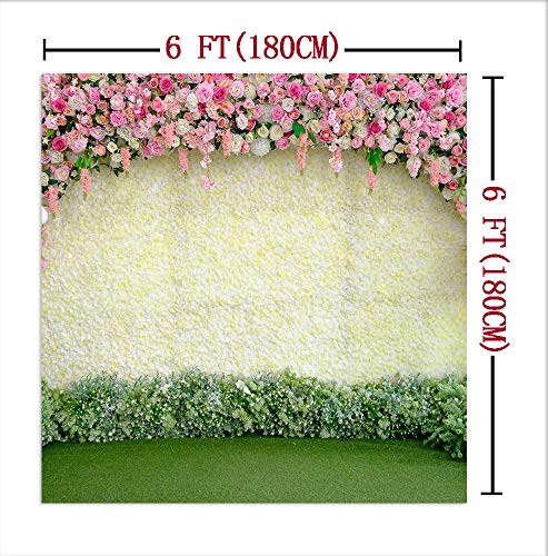 Spring Floral Wedding Party Supplies Photo Background Vinyl 6x6ft Flower Wallpaper Picture Green Grass Lawn Photography Backdrop Bridal Shower Photo Booths Studio Props Decorations Banner