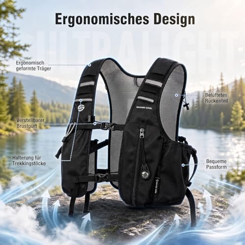 SAVIOR COOL Cooling Running Vest with Hydration Bladder 2L, 10L Hydration Backpack, 3 Cool Packs, 180 Min Cooling System, Reflective, for Men and Women | 2L water bladder, 3 cold sources