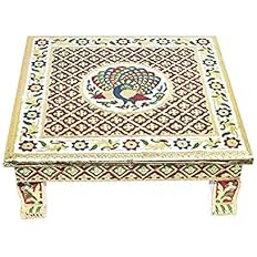 Photo 1 of Pooja chownki Mandir Puja Chowki Wooden Pooja Wedding Use Chowki Puja Chownki Pack of 1 (Golden)