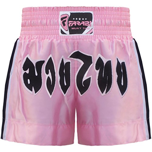 FARABI Muay Thai Kick Boxing Shorts Pink Ladies Female Training Trunks MMA (Small, S)
