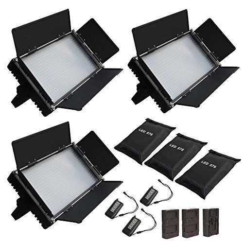 ILED 576 Bi-Color LED Studio Panel 3-Light Kit with LCD Touch Screen and V-Mount Plate + Wireless Remote Controller + Battery Converter Adapter + Softbox