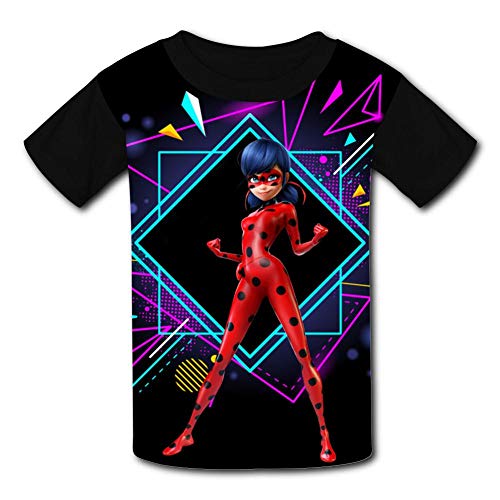 Children T-Shirts Cool Miracu-lous Lady-Bug Crew Neck Short Sleeve Raglan Costume Tee Shirt Top Black