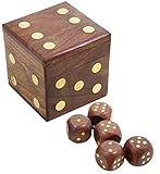 SKAVIJ 5 Pieces Game Dice Set Wooden Handmade D6 Cube Dice with Storage Box Gifts for Tenzi, Farkle, Yahtzee, Bunco or Teaching Math