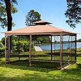 Sunjoy L-GZ531PST-C-T Fabric Replacement Mosquito Netting fits 10 x 12 Gazebos, Brown