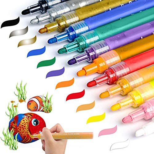 Acrylic Paint Marker Pens Set, 12 Color Acrylic Paint Pen Medium Tip