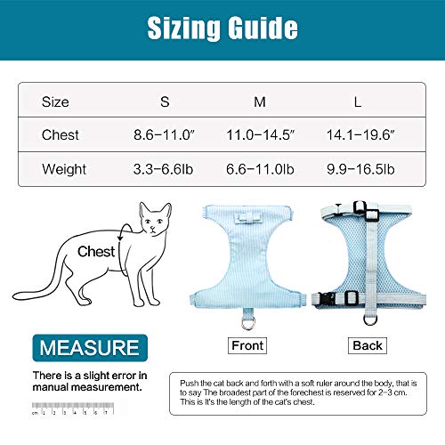 Kitten Harness and Leash Escape Proof for Walking Adjustable Neck Cat Collar Rabbits Puppy Kittens Soft Breathable Mesh Pet Vest (S, Blue)
