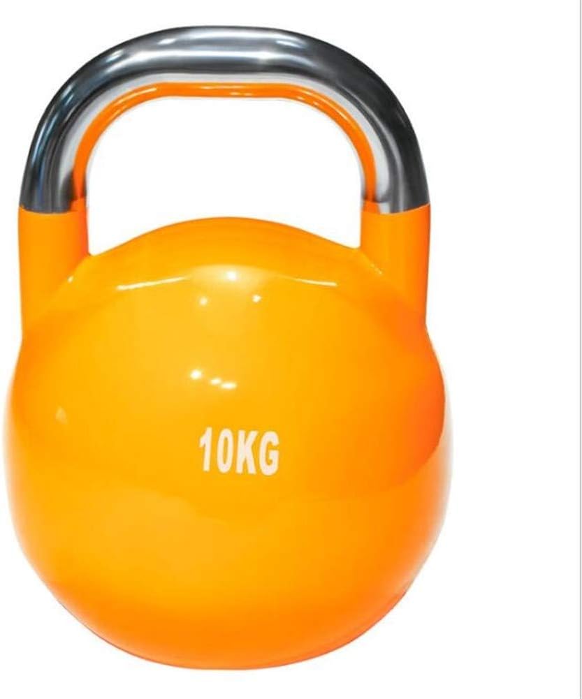 QAZXSW Premium Virgin Rubber Solid Cast Steel Kettlebell Weight ， Ergonomic Comfort Grip - Core and Strength Training Exercise Workout (Color : Orange, Size : 10kg)