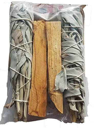 CircuitOffice 4" Sage Palo Santo Variety Pack, 2 California White Sage Smudge Sticks 2 Palo Santo Sticks Purifying, Cleansing, Healing, Metaphysical, Meditation Wicca
