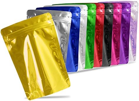100 Pcs High Premium Stand Up Ziplock Bags Aluminum Mylar Foi Smell Proof Multi Size Food Pouches Bags Heat Sealable Tea Bags Mini Size Zipper Pouch Bags (Glossy Mixed, 14x20cm (5.5x7.9"))