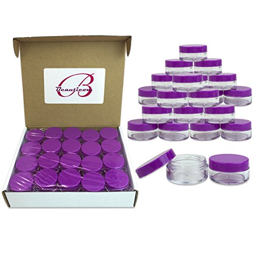 (Quantity: 40 Pieces) Beauticom 10G/10ML High Quality Clear Round Jars with Purple Lids for Beads, Gems, Glitter, Chrams, Small Arts and Crafts Items - BPA Free
