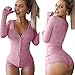 Moxeay Women V-Neck Long Sleeve Shorts Knitted Bodysuit Jumpsuit Romper Overall (S, Pink)