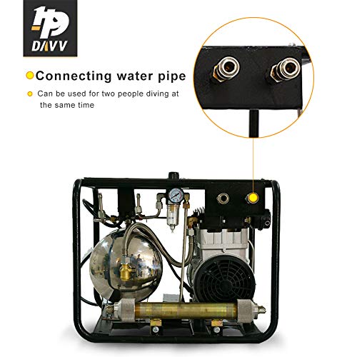HPDAVV 110V 1100W for Scuba Hookah Diving Air Compressor 115psi Electronic Pump with 15ft Hose & Respirator,Two Air Outlets