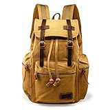 GEARONIC TM Men's Outdoor Vintage Canvas Backpack Military Travel Hiking Camping School Shoulder Bag for Notebook Macbook 11 , 13, 15 inch Air Pro Laptop - Khaki