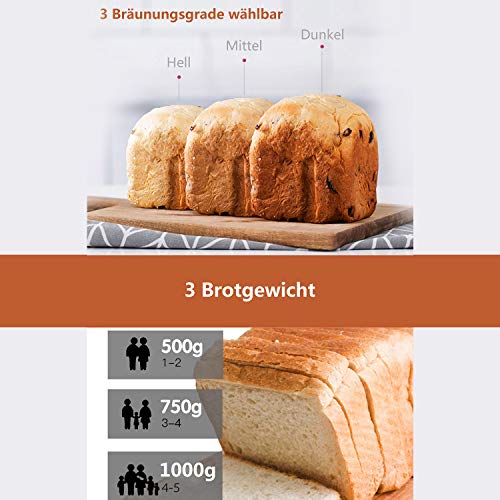 Nictemaw Brotbackautomat Backmeister Brotbackmaschine mit 19 Programme für 500g-1000g Brotgewicht, 710W, 15 Stunden Timing-Funktion, Warmhaltefunktion, Sichtfenster und LED Bildschirm – Bild 4