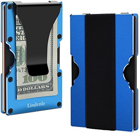 Lindenle Mens Minimalist Metal Wallet Aluminum Credit Card Holder Money Clip (Blue)