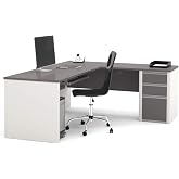 Bestar Connexion L Shaped Desk with Drawers in Slate and Sandstone - Engineered Wood