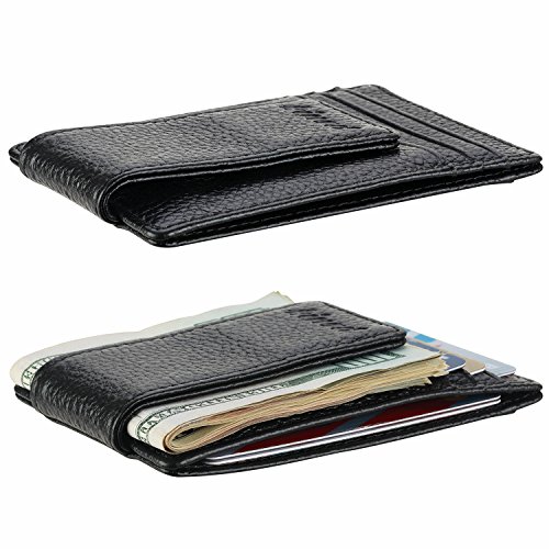 Money Clip, Front Pocket Wallet, Leather RFID Blocking Strong Magnet thin Wallet (one size, Black)