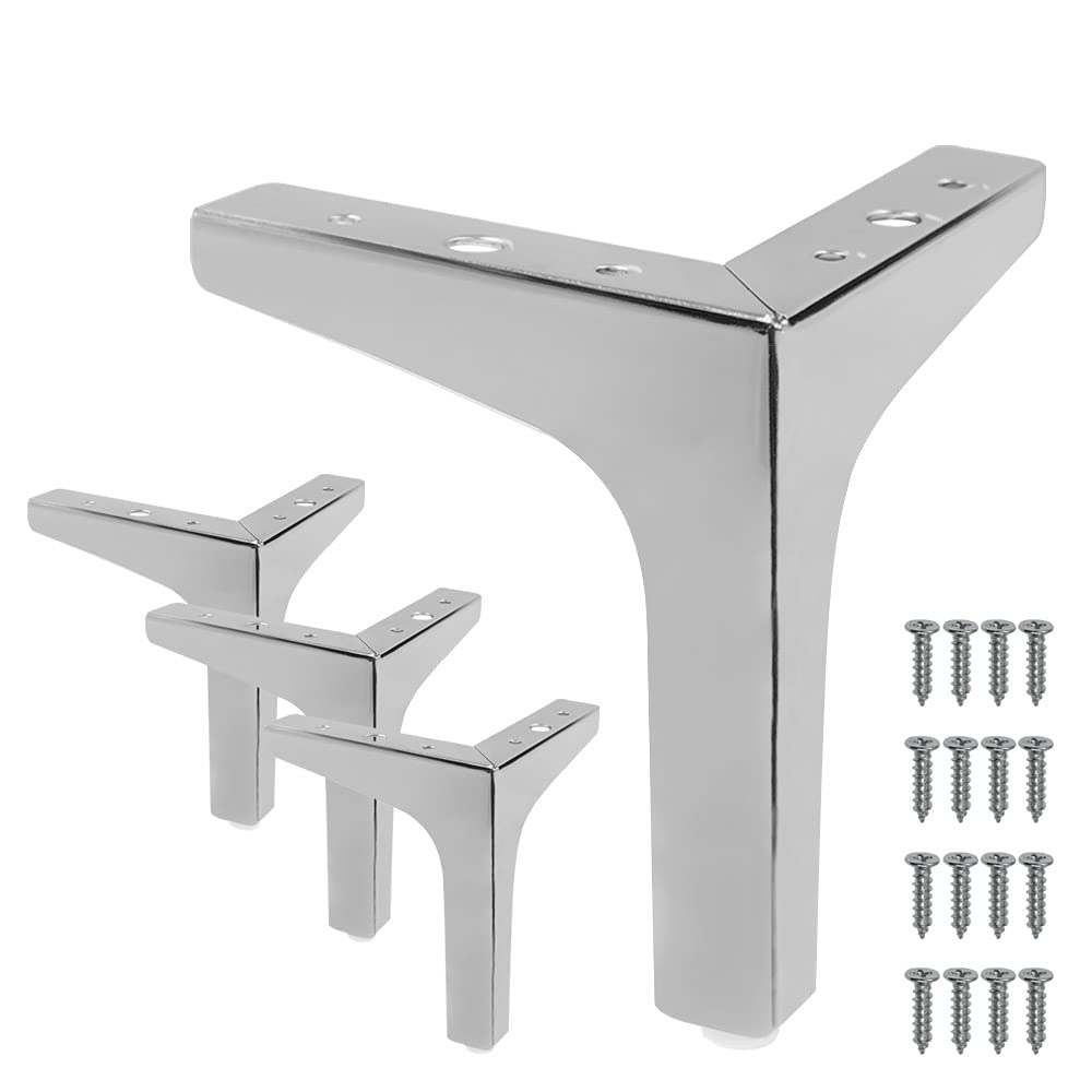 Cjueiom 17cm / 7 Inch Furniture Legs Chrome Sofa Legs Set of 4, Modern Table Legs Metal Triangle Furniture Feet, Sofa Foot Couch Legs Replacement for Cabinet Cupboard Chair Ottoman